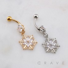 MULTI CZ DANGLE FLOWER SNOW FLAKE DANGLE BELLY BUTTON NAVEL RING 316L SURGICAL STEEL 
